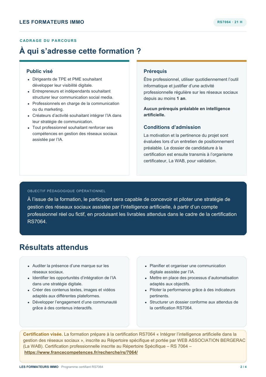Page 2 du programme Intégrer l’intelligence artificielle dans la gestion des réseaux sociaux